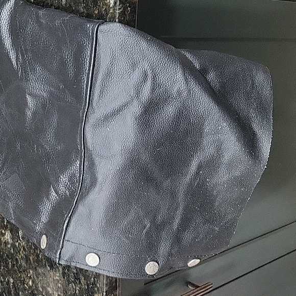 Diamond Plate Buffalo Leather Black Lined Pebbled Leather Motorcycle Chaps Sz XL - Picture 6 of 9